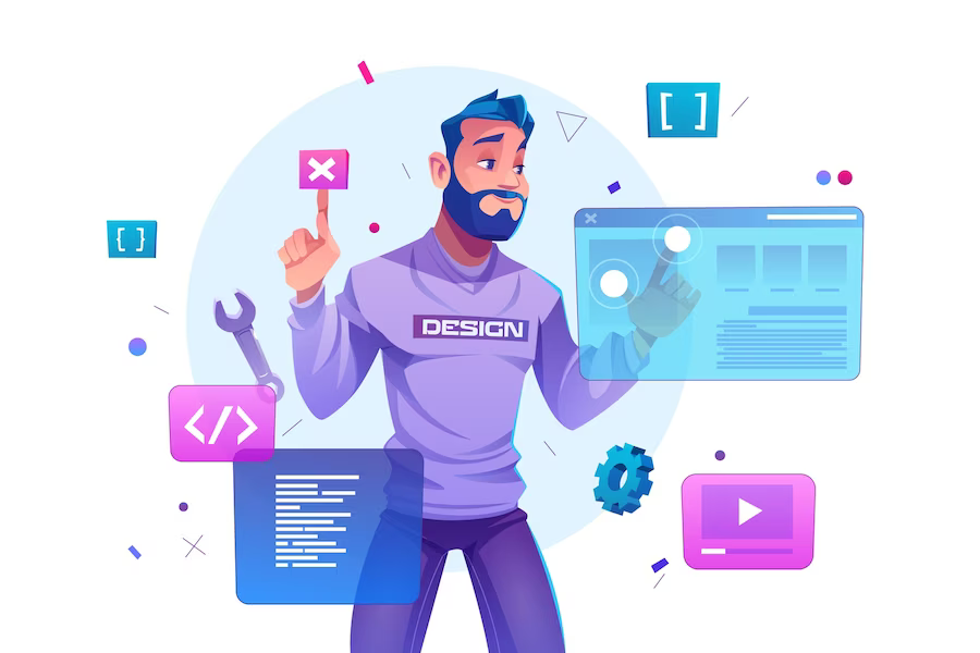 web development programmer engineering coding website augmented reality interface screens developer project engineer programming software application design cartoon illustration 107791 3863